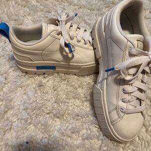 Puma White Platform Sneakers with Blue Accents